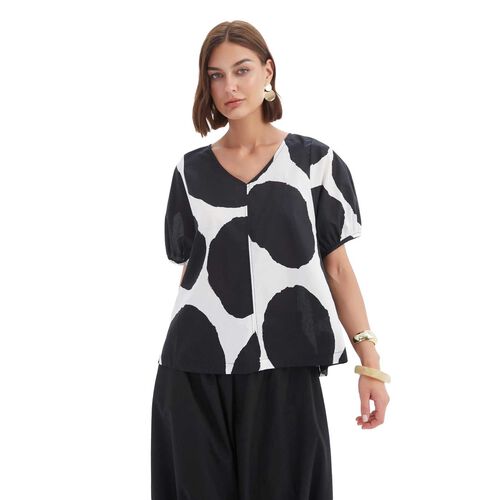 TIRELLI V Neck Bishop Sleeve Poplin Top
